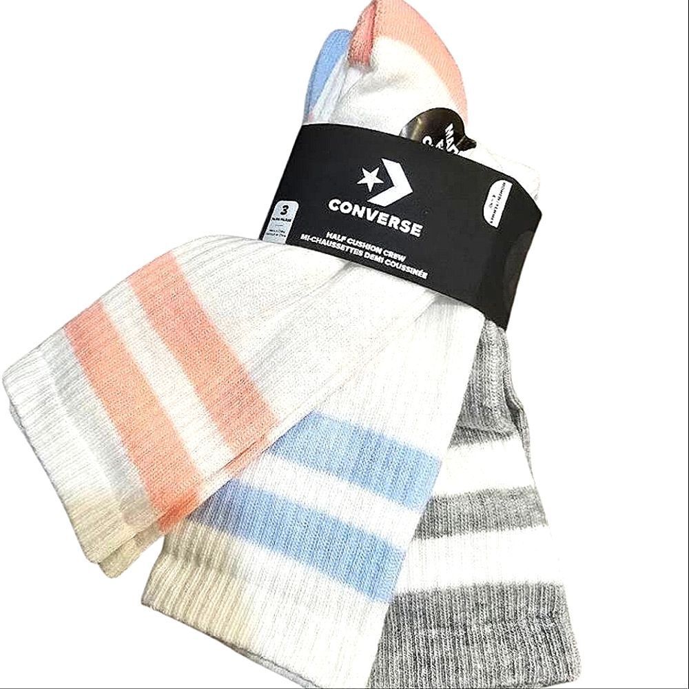 Converse 3-PK Striped Half Cushion Crew Socks